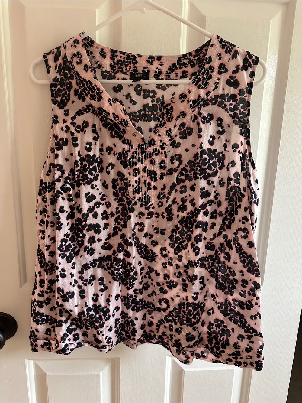 Talbots Pink Leopard-Print Sleeveless V-Neck Tank
